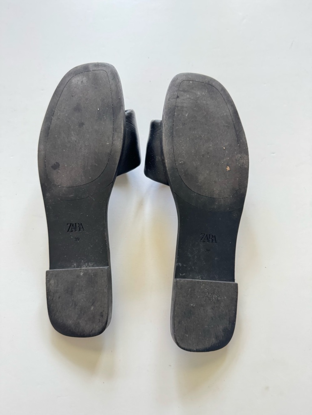Zara Black Leather Wide-Band Slide Sandals size 39 - Picture 6 of 6